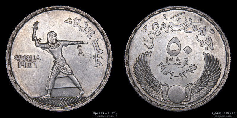 Egipto. República (1953-1958) 50 Qirsh 1956. AG.900; 40.0mm; 28.06g. KM386 (aUNC...