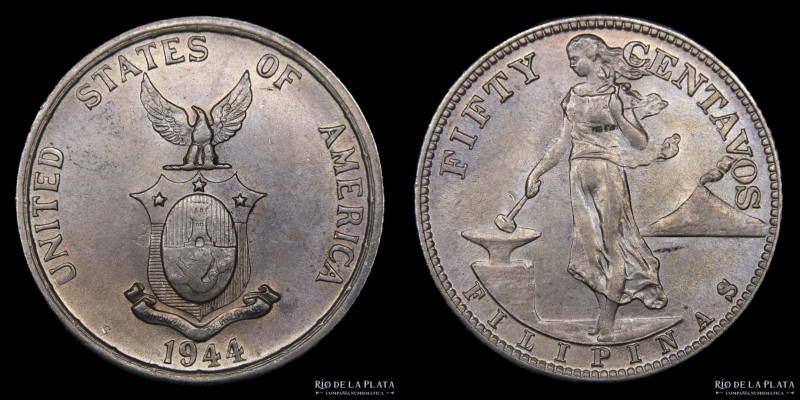 Filipinas. 50 Centavos 1944 S. AG.750; 27mm; 10g. KM183 (UNC)
Estimate: USD 20-...