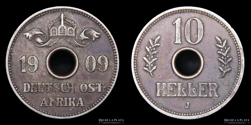 German East Africa. Wilhelm II (1888-1918) 10 Heller 1909J. Hamburg, Germany min...