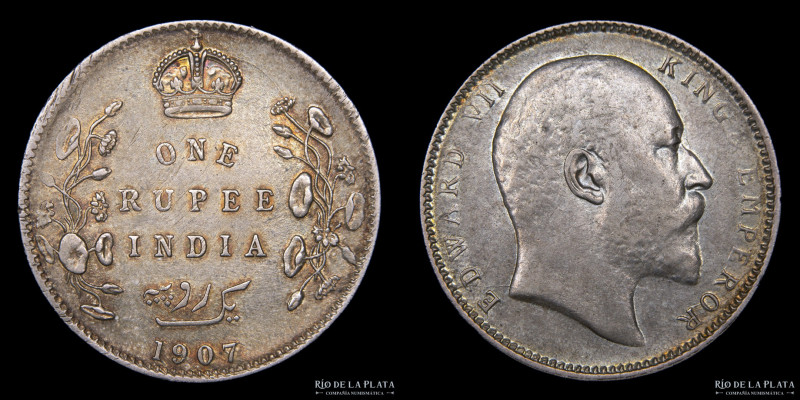 India Británica. 1 Rupee 1907. AG.917, 30.5mm; 11.66g. KM508 (AU) Bella pátina
...