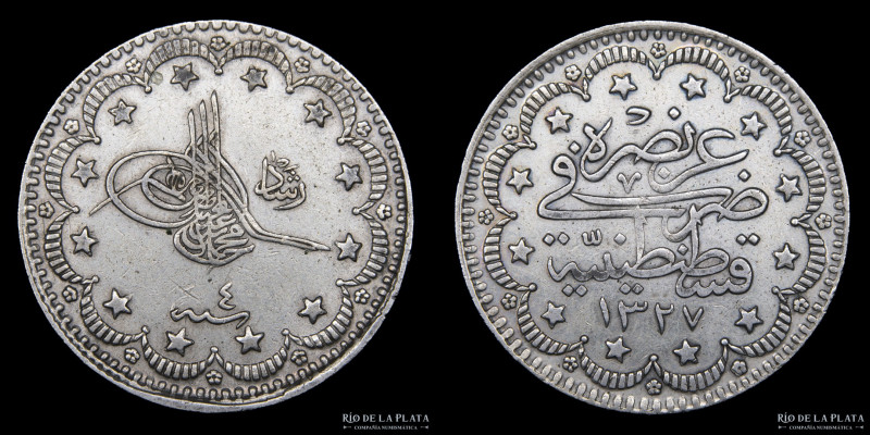 Imperio Otomano: Mehmed V Reşâd (1909-1918) 5 Kurus 1909 (AH1327). Ceca de Const...