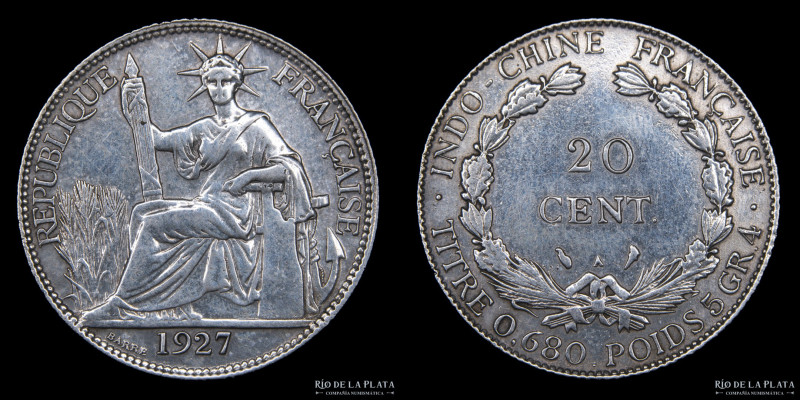 Indochina Francesa. 20 Cents 1927. Ceca de París. AG.680; 26.0mm; 5.31g. KM 17.1...