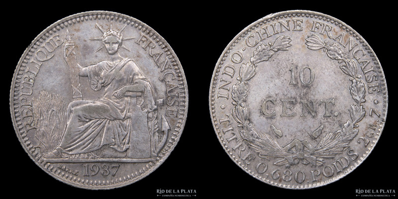 Indochina Francesa. 10 Cents 1937. Ceca de París. AG.680; 19.0mm; 2.70g. KM16.2 ...