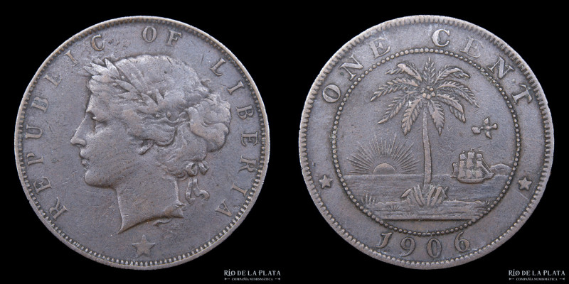 Liberia. 1 Centavo 1906. AE; 25.5mm; 5.64g. KM5 (VF)
Estimate: USD 20-40