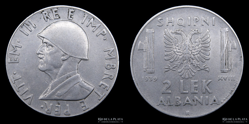 Albania (Ocup. Italiana) 2 Lek 1939. Acmonital; 30.0mm; 10.00g. KM32 (XF)
Estim...