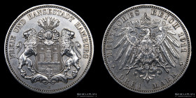 Hamburg. Free City. 3 Mark 1911 J. KM620