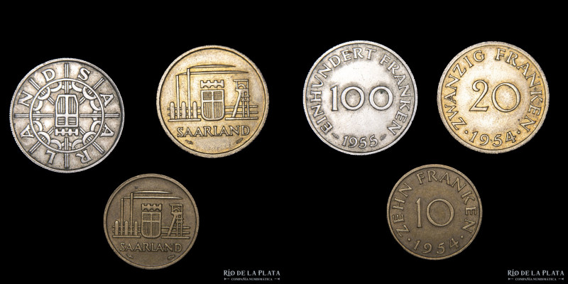 Saarland. Alemania. Lotex3. Valores 100, 20 y 10 (1954-55) a clasificar. 
Estim...