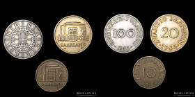 Saarland. Alemania. Lotex3. Valores 100, 20 y 10 (1954-55) a clasificar.