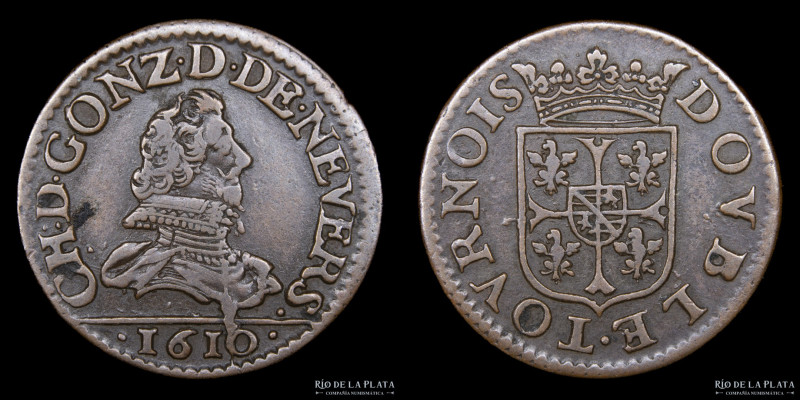 Francia. Charles I Gonzaga-Nevers. Double Tournois 1610. CU; 20mm; 2.63g. CGKL 5...