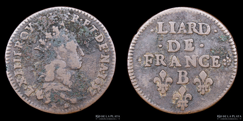 Francia. Luis XIV (1654-1715). 1 Liard 1657. B (Rouen). Cu; 22.50mm; 3.6g. Dy784...