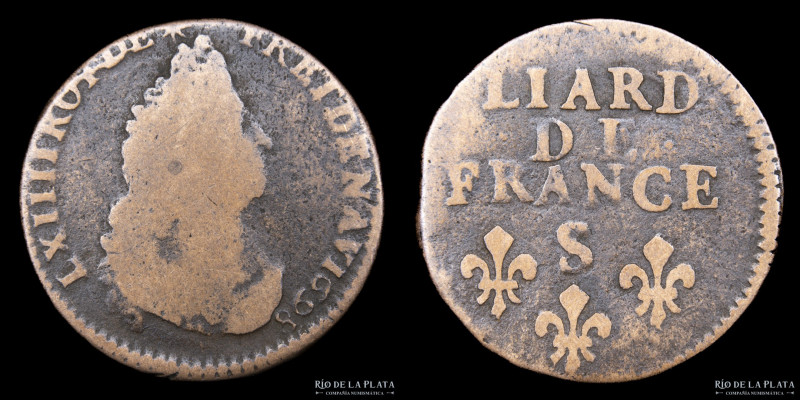 Francia. Luis XIV (1654-1715). 1 Liard 1698. (Reims). Cu; 21.00mm; 3.7g. Gad81 (...