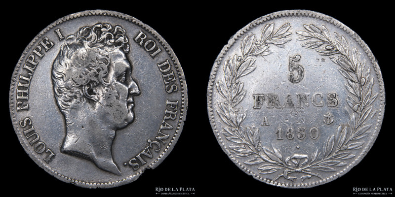 Francia. Luis Felipe I (1830-1848) 5 Francs 1830 A. Ceca de Paris. AG.900; 37.2m...