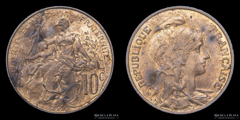 Francia. 10 Centimes 1899. CU; 30mm; 10.00g. KM843 (UNC)
Estimate: USD 30-50