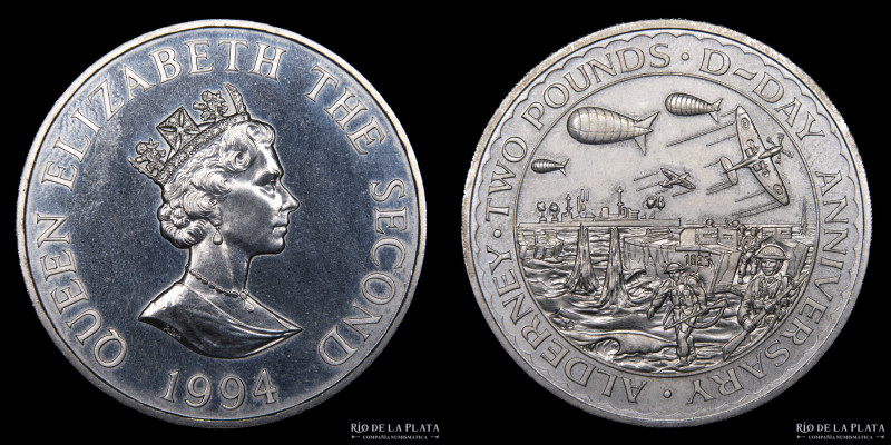 Guernsey. Elizabeth II (1952-2022) 2 Pounds 1994 50º Aniversario D-Day. Cu-Ni; 3...