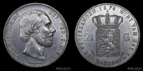 Paises Bajos. Willem III. 2 1/2  Gulden 1874. KM82