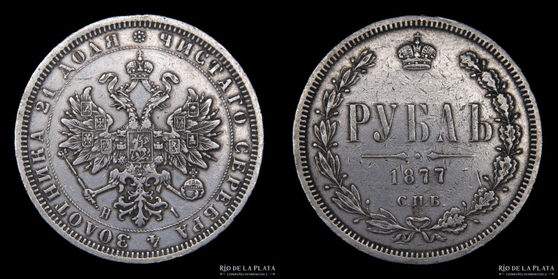 Rusia. Alejandro II. 1 Rouble 1877. AG.868; 30mm; 20,6g. KMY25 (VF+)
Estimate: ...