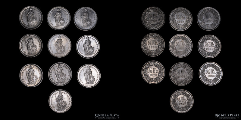 Switzerland. 1/2 Franc (lot x10) 1968-1990 años 1968-69(x2)-70-79-84-90(x4). Cu-...