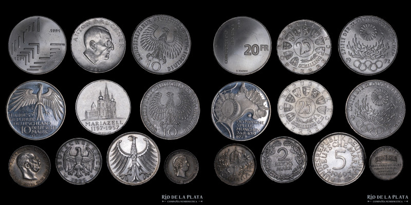 Alemania, Austria Hungria y Switzerland. Lote x10. Monedas de plata 1926 a 1972....