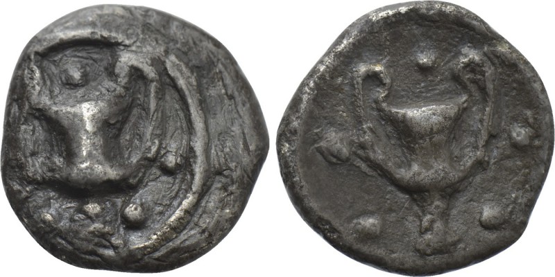 CALABRIA. Tarentum. Obol (Circa 280-228 BC). 

Obv: Kantharos surrounded by fi...