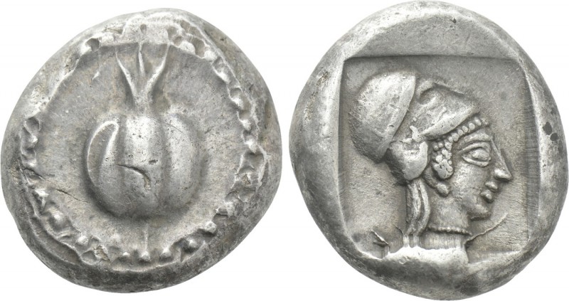 PAMPHYLIA. Side. Stater (Circa 460-430 BC).

Obv: Pomegranate.
Rev: Helmeted ...