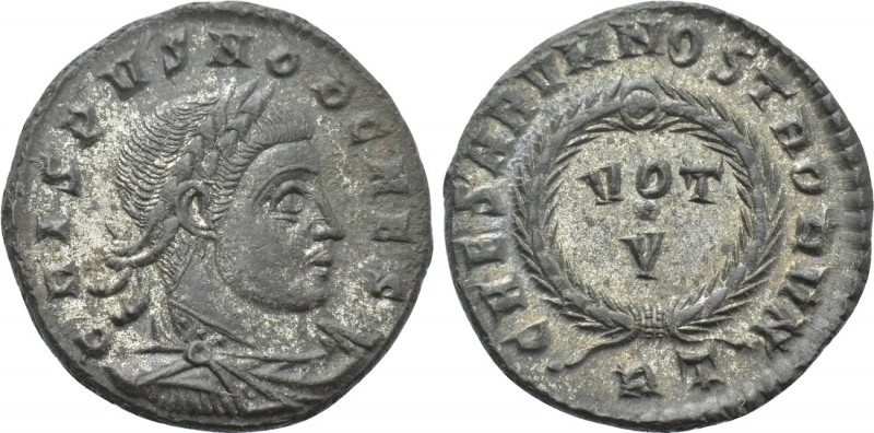 CRISPUS (Caesar, 316-326). Follis. Rome. 

Obv: CRISPVS NOB CAES. 
Laureate, ...
