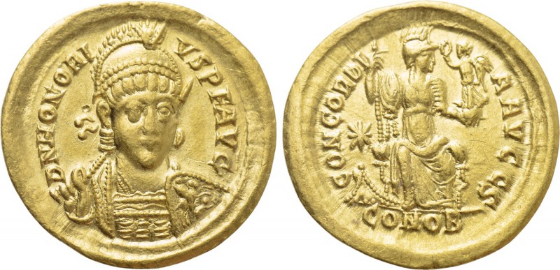 HONORIUS (393-423). GOLD Solidus. Constantinople. 

Obv: D N HONORIVS P F AVG....