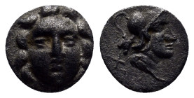 PISIDIA, Selge c. 300-190 BCE, AR Obol. (10mm, 0.9 g). Obv: Gorgoneion. Rev: Helmeted head of Athena right, spear head behind.