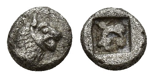 Caria, Mylasa(?). Ca. 520-490 B.C. AR 1/24 stater (6.5mm, 0.4 g). Forepart of li...