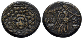Pontos. Amisos. Time of Mithradates VI Eupator 120-63 BC. Bronze Æ (19mm, 9.0 g) Aegis with Gorgoneion in centre / [Α]ΜΙΣΟ[Υ], Nike advancing right, h...