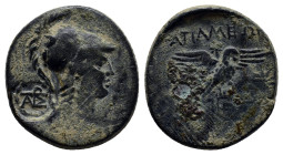 Phrygia, Apameia, c. 88-40 BC. Æ (24mm, 8.6 g). Kokos, magistrate. Helmeted bust of Athena l., wearing aegis; c/m: monogram. R/ Eagle alighting r. abo...