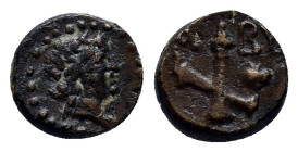 TROAS. Abydos. Aen(11mm, 2.5 g) (Circa 320-200 BC). Obv: Laureate head of Artemis right. Rev: A - BY. Crossed torches; poppy head below.
