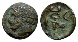 THRACE. Ainos. Ae (11mm, 1.2 g) (5th-4th centuries BC). Obv: Head of Hermes left, wearing petasos inscribed AINI. Rev: I - A. Hand left holding keryke...