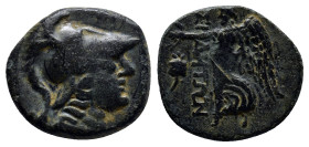 PAMPHYLIA. Side. Ae (14mm, 3.1 g) (Circa 200-36 BC). Obv: Helmeted head of Athena right. Rev: ΣΙΔ - Η[ΤΩΝ]. Nike advancing left, holding wreath; in le...