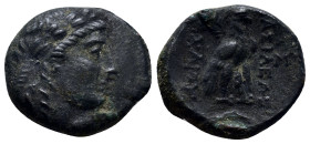 SELEUKID KINGS of SYRIA. Achaios. Usurper, 220-214 BC. Æ (18mm, 6.0 g). Sardes mint. Laureate head of Apollo right / BAΣIΛEΩΣ / AXAIOY. Eagle standing...