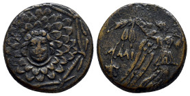 Pontos. Amisos. Time of Mithradates VI Eupator 120-63 BC. Bronze Æ (20mm, 6.8 g) Aegis with Gorgoneion in centre / AΜΙΣΟΥ, Nike advancing right, holdi...