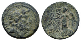 CILICIA. Elaioussa Sebaste. Ae (1st century BC) AE (21mm, 7.4 g) Laureate head of Zeus right; Rev: Nike advancing left, holding wreath and palm frond;...