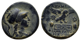 Phrygia. Apameia. ΦΙΛΟΚΡΑΤΗΣ ΑΡΙΣΤΕΟΥ (Philokrates, son of Aristeas), magistrate circa 100-50 BC. Bronze Æ (22mm, 7.6 g). Bust of Athena right, wearin...