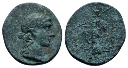 Pamphylia, Side, 1st century BC. Æ (18mm, 3.4 g). Laureate head of Apollo r. R/ Athena advancing l., holdin spear and shield; behind, serpent l.