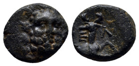 Pisidia, Selge Æ (12mm, 2.5 g). 2nd-1st century BC. Bearded head of Herakles three-quarter facing, wreathed with styrax, [club to left] / Forepart of ...