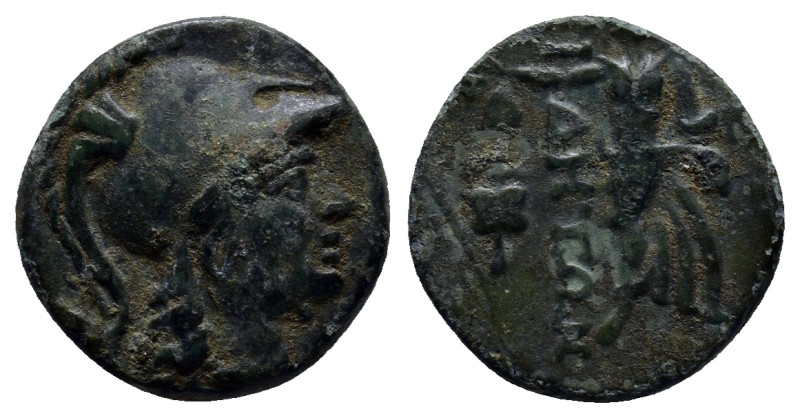 PAMPHYLIA. Side. Ae (15mm, 2.9 g) (Circa 200-36 BC). Obv: Helmeted head of Athen...