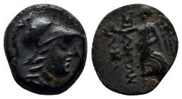 PAMPHYLIA. Side. Ae (15mm, 2.9 g) (Circa 200-36 BC). Obv: Helmeted head of Athena right. Rev: ΣΙΔ - Η[ΤΩΝ]. Nike advancing left, holding wreath; in le...