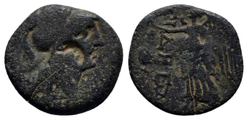 PAMPHYLIA. Side. Ae (16mm, 2.6 g) (Circa 200-36 BC). Obv: Helmeted head of Athen...