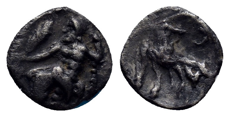 LYCAONIA, Laranda (Circa 324/3 BC) AR Obol (9mm, 0.6 g) Baal seated left, torso ...