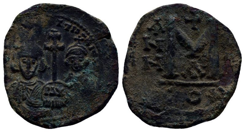 Justinian II with Tiberius (Second reign, 705-711). Æ 40 Nummi (24mm, 4.7 g). Co...