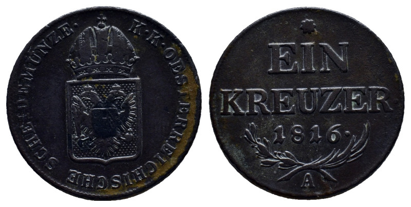 AUSTRIA: Franz I, 1804-1835, AE kreuzer,(26mm, 8.6 g) 1816-A,