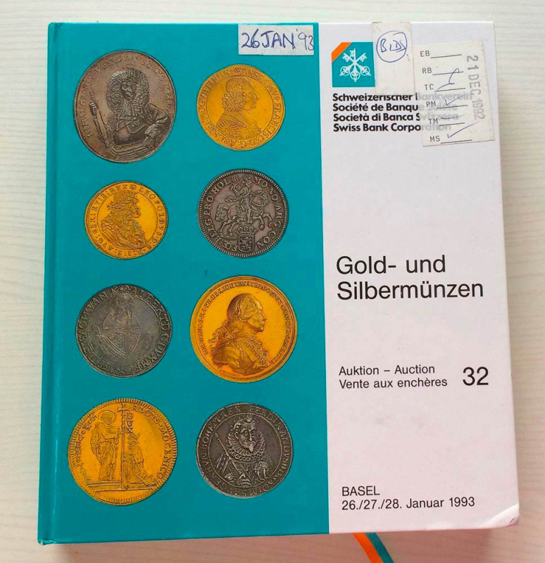 SBV Auktion 32 Gold- und Sibermunzen. Basel 26-27-28 Januar 1993. Cartonato ed. ...