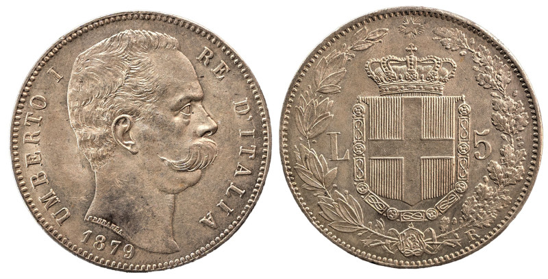 UMBERTO I (1878-1900) - 5 lire 1879
Argento
Gigante 24, Pagani 590
SPL-FDC