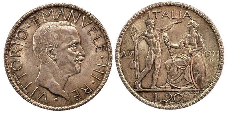 VITTORIO EMANUELE III (1900-1943) - 20 lire 1927, anno VI
Argento
Gigante 36, Pa...