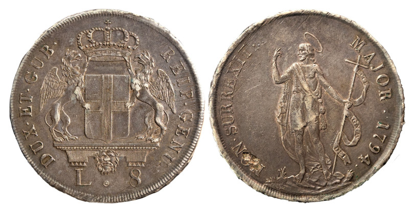 GENOVA - DOGI BIENNALI (terza fase 1637-1797) - 8 lire 1794
Argento
MIR 309/2, L...