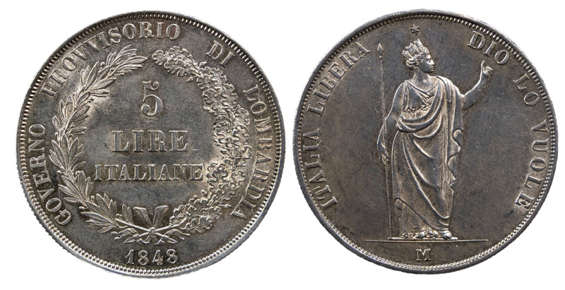 MILANO - GOVERNO PROVVISIRIO DI LOMBARDIA (1848) - 5 lire 1848
Argento
Gigante 3...